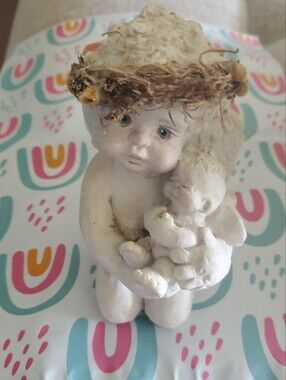 Cherub Kristen Haynes Vintage 1991 White Cherub Figurine with Brown Hair Accents